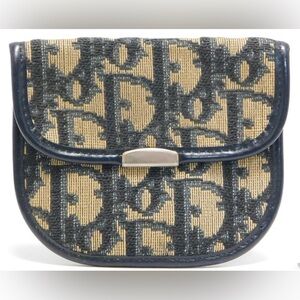 Vintage Dior Navy/Beige Monogram Canvas Coin Purse, Authentic